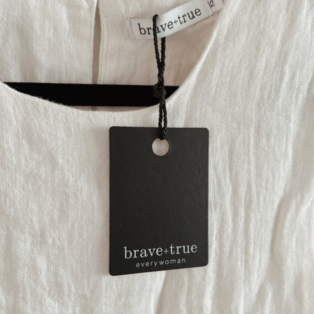 Brave & True 100% Linen Maxi Dress - Smocked Back - Adjustable, White XS